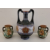 Image 1 : Holland Hand Decorated Vase Trio (One Smaller Vase has Cracks, But Repaired) - Tallest is 10T 