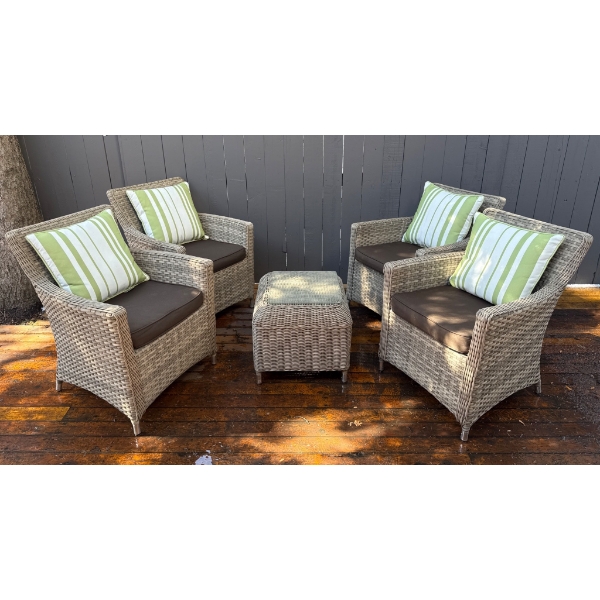 Four-Piece Wicker Patio Furniture Set with Cushions