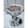 Image 4 : Resin Birdbath with Rabbit Motif 29 T and Easter Island Resin Moai Statue 32 T (Small Chip at Base)