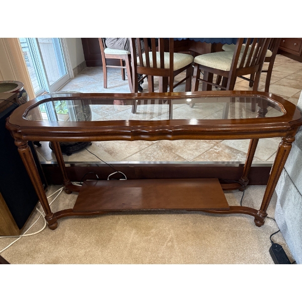 Glass & Wood Side Table 52L x 18D x 26T