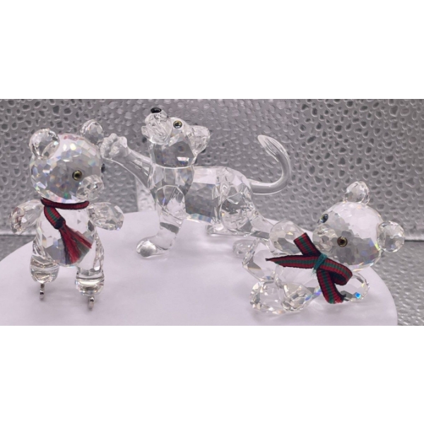 Swarovski Crystal 2 Teddy Bear Wearing Scarfs and a Loin Chub
