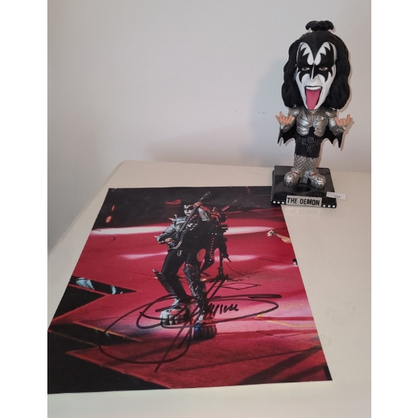 Gene Simmons Autograph Photo and Bobble Head 