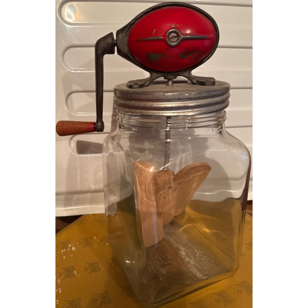 Dazey No.8  Hand Crank Butter Churn w/ Glass Jar & Beech Wood Paddles