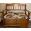 Image 1 : Oak Spindle Bench w/ Hinged Storage Compartment & Floral Upholstered Seat