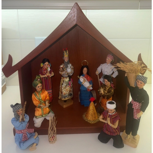 Hand Crafted Nativity Scene - Figures Are Dressed In Traditional Thai Attire 
