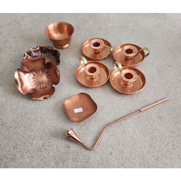 Copper Decor: Taper Candle Holders 4" Diameter, Candle Snuffer, Small Trinket Dishes and Bowls