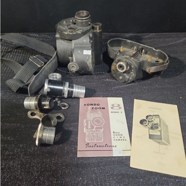 Vintage Bell & Howell Filmo and Eyemo 4085 Cinematic Cameras/ Parts, Rondo Manuals- As Shown