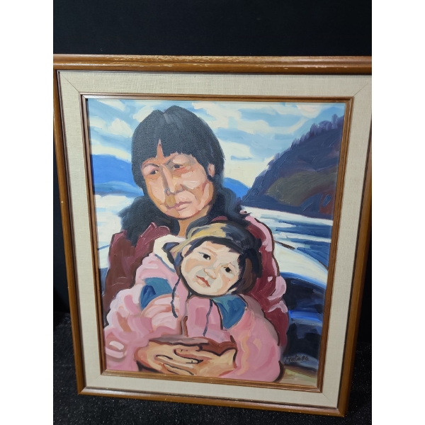 Untitled: Mother and Child, Artist: Halin de Repentigny, Oil on Canvas Framed 21 X 25