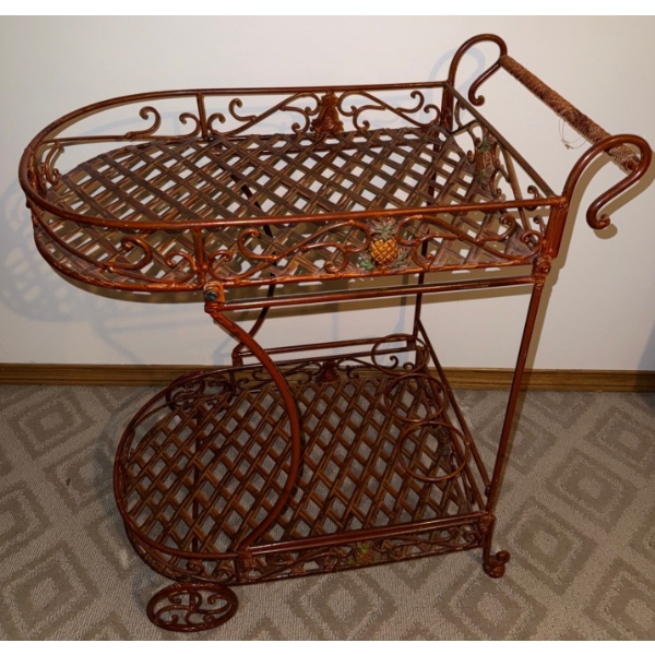 Decorative Mobile Mini Bar / Coffee Cart Faux Foliage Serving Bowls & More 29T 