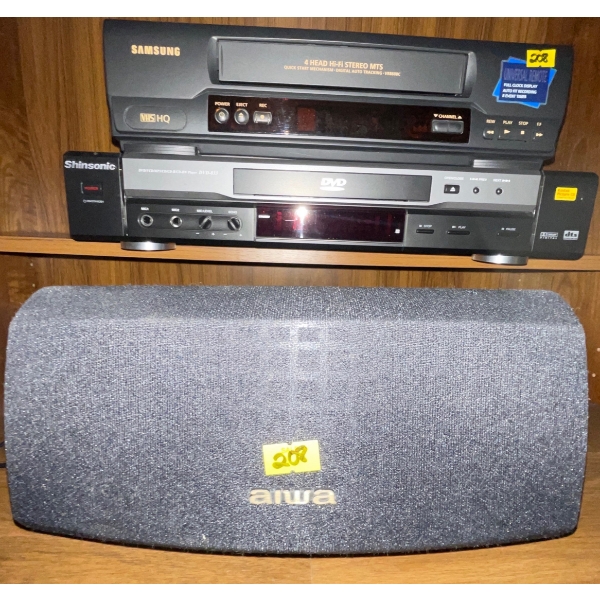 Samsung VHS Player w/ Shansonic DVD Console AIWA Speakers & More
