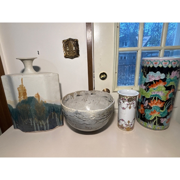 Collection Of Large Pottery: Vase, Yarn Bowl & More