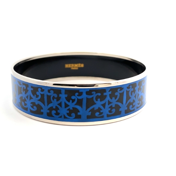 Hermes Blue Enamel Printed Wide Balcons du Guadalquivir Bracelet, SZ 70