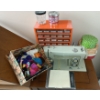 Image 2 : Sears Kenmore Vintage Sewing Machine Built into Table W/Assortment of Sewing Supp;ies  27" x 21" x40