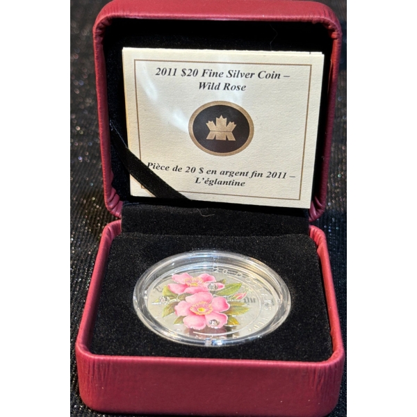 2011 $20 Wild Rose Fine Silver Coin 31.39 Grams