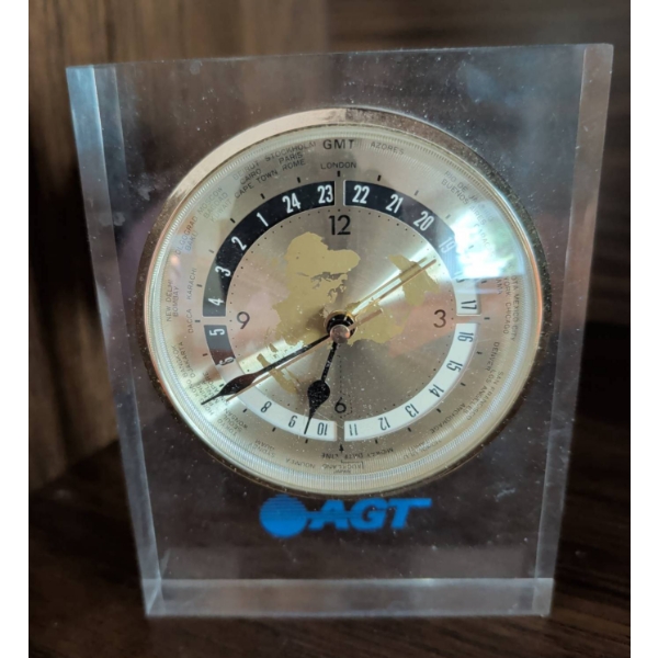 Bulova Table Clock and Agt Desk Clock Set with Acrylic Casings