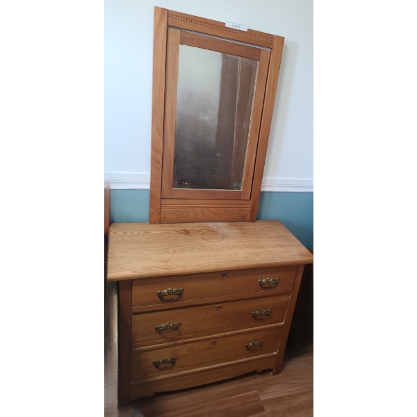 Vintage 3 Drawer Wooden Dresser w Swivel Mirror 36 w 18 d 69 h
