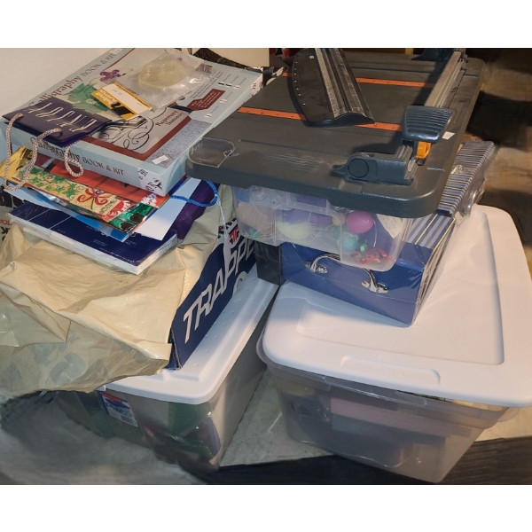 Craft Cutting Board and Bins Including: Gift Wrap, Vintage Cards, Ribbons and More!
