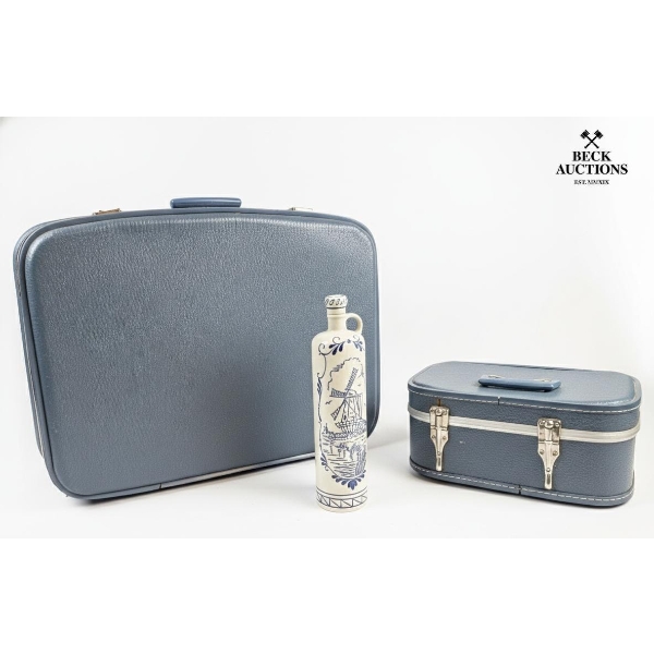 Lovely Lot Including Stylish Luggage, Vintage Handmade Wedding Gown, Delft Decanter