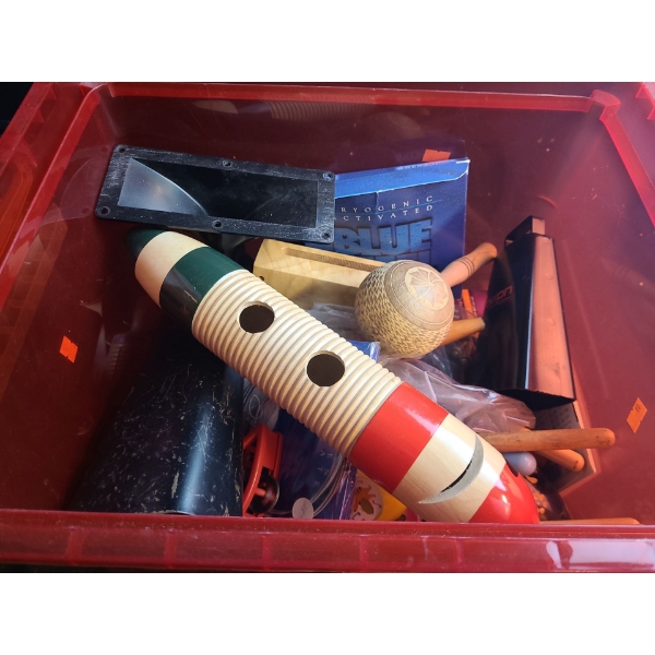 Box of Musical Noise Makers- Tambourine, Maracas, Cowbells 7 T and 9 T and More!