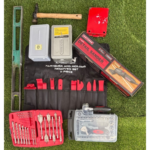 Collection Of Tools ft. A Craftsman 2 Speed Detail Sander 3 Boxes Of Drill Bits & More