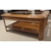Image 2 : Wood, Glass & A Touch of Brass Vintage Square Coffee Table W/ Bottom Shelf
