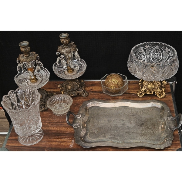 Cut Crystal Bowls, Glass Vases, and Silver Pl
