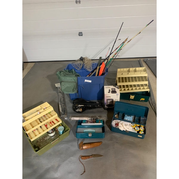Comprehensive Fishing Gear Set with Rods, Tackle Boxes, Humminbird Fish Finder, and Accessories