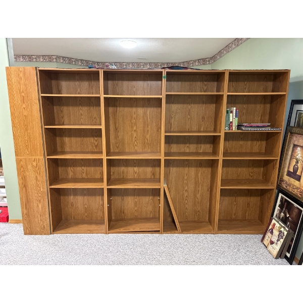 9 Sections of Oak Coloured Sturdy Shelves ConTents Not Included 