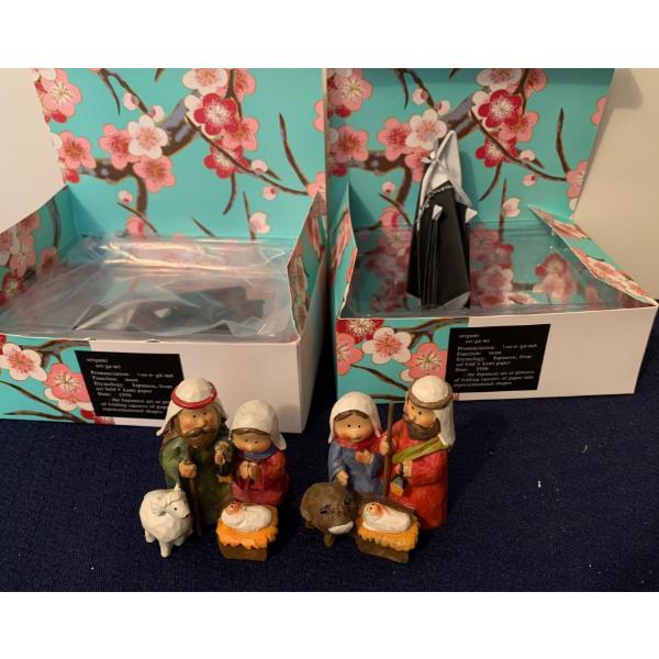 Origami Sculpted in Fine Porcelain Nun Figures (2)  w/ Mini Nativity 