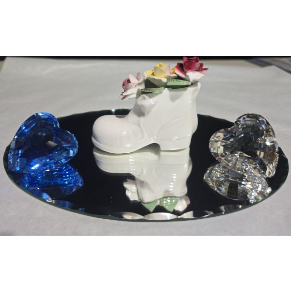 2 Swarovski Crystal Hearts Clear & Blue On Mirror + Royale Stratford Boot