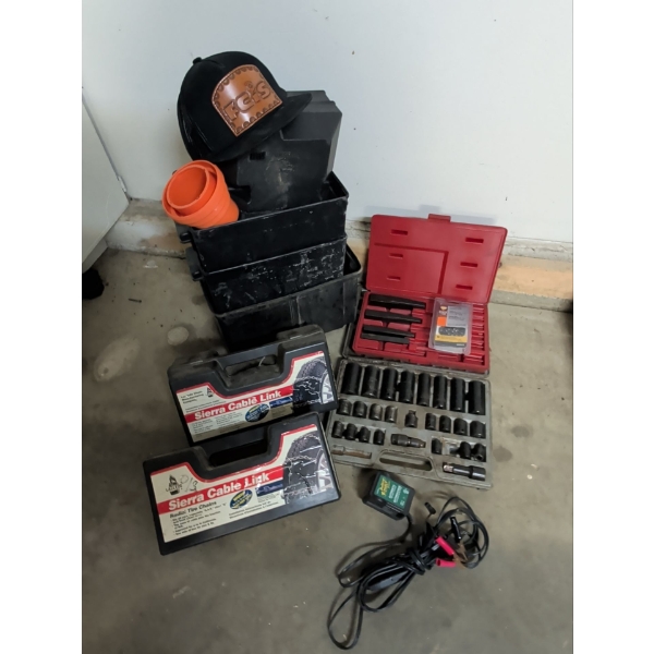 Tools & Automotive Accessories - Impact Socket Set Tire Chains Battery Boxes/ Charger & More