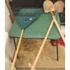 Image 1 : 2 Shovels and 1 Leaf Rake with Wooden Handles