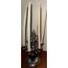 Image 2 : Mahogany End Table w/ Brushed Nickel Candelabra & Assorted Wax Refills 17x18x13