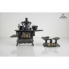 Image 1 : Vintage Cast Iron Miniature Stove With Mini Pots , Cast Iron Miniature Balance.