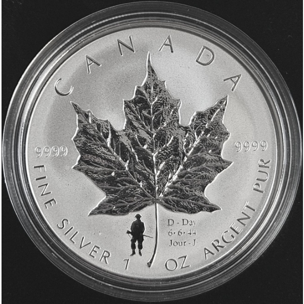 2004 $5 Silver Maple Leaf D-Day - 1oz 99.9% Fine Silver Coin