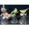 Image 3 : Glass and Porcelain Bird Bells with 2 Porcelain Bird Figurines