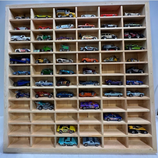 Large Collection of Hot Wheels (2002) in a Wooden Display Frame
