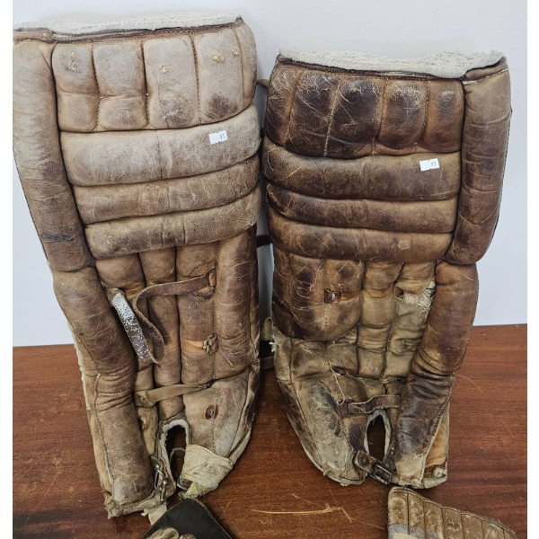 Vintage Cooper Goalie Equipment Including Pads, Glove, and Blocker