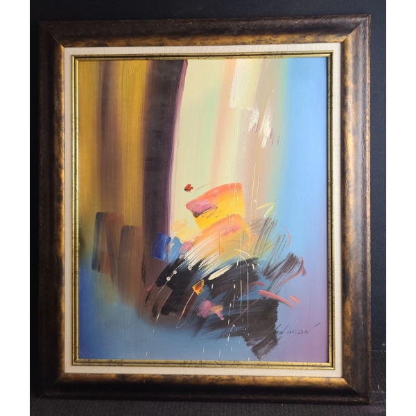 Abstract Painting, Signed: Van Hossen, Framed, 30 X 26.5 