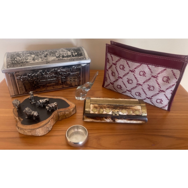 Antique Indian Carved Camel Bone Jewellery Box w/ Live Edge Chrome Miniatures & More