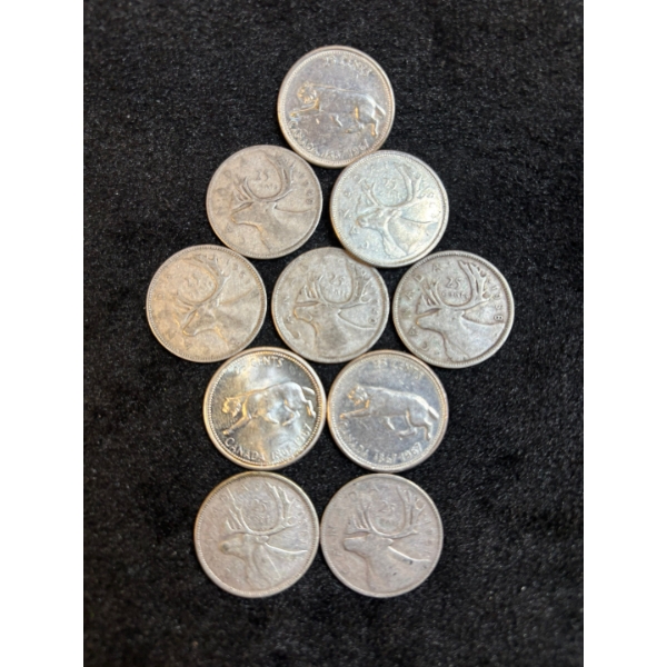 10 Silver Canadian 25 c 80% Silver 58.31g various years