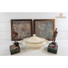 Image 1 : Vintage Covered Serving Dish , Wooden Figurines , Metal Tin Collectible , Framed Paintings