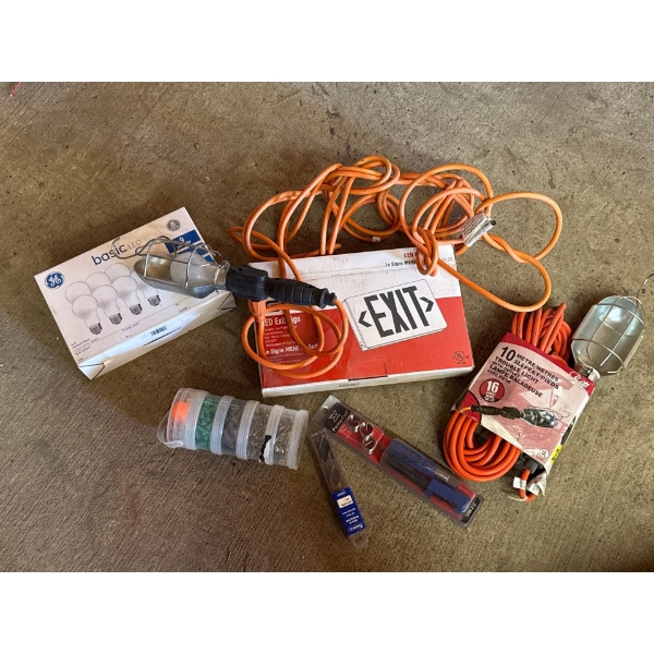 Assorted Work Lights w/ LED Exit Sign  & New Lightbulbs 