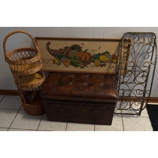 Vintage Home Decor - 3 Tiered Basket Shelf 27T w/ Bench Chest Horn Of Plenty Art & More