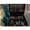 Image 1 : silver plated Oneida cutlery, set with blue hand, blowing water jug and five matching glasses.