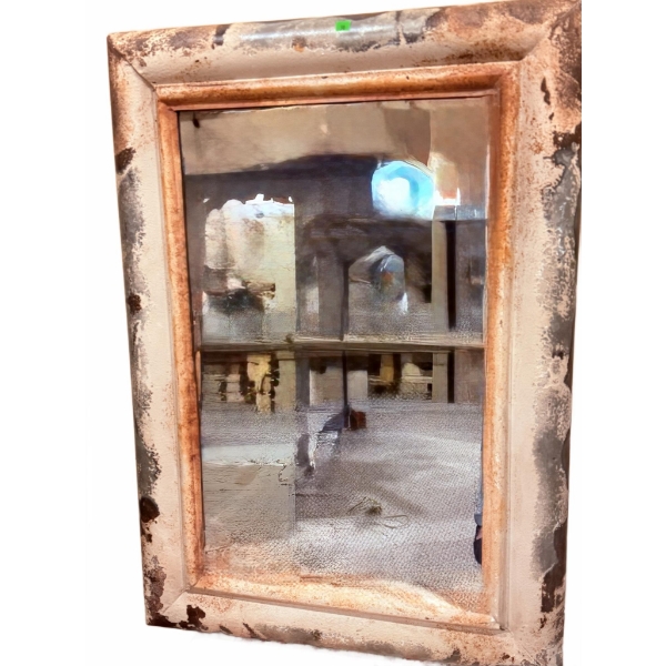 Rectangular Wall Mirror with Distressed Metal Frame