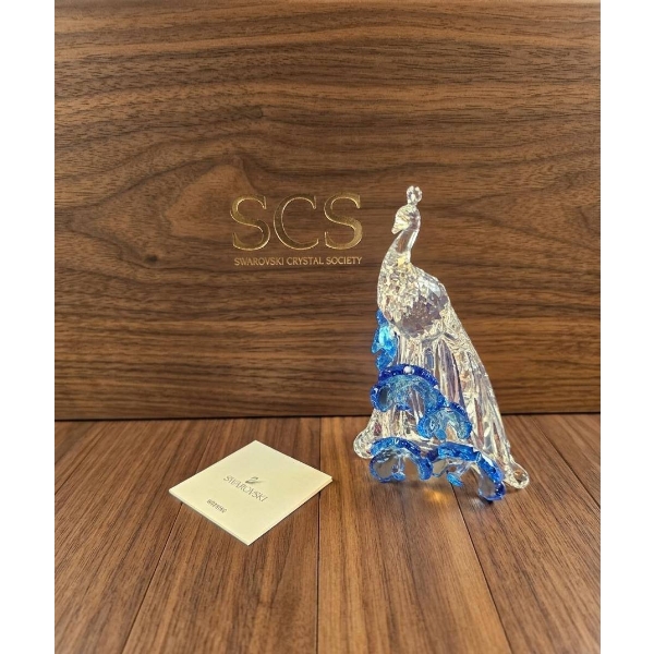 Swarovski Crystal Society (SCS) Peacock Figurine with Blue Accents