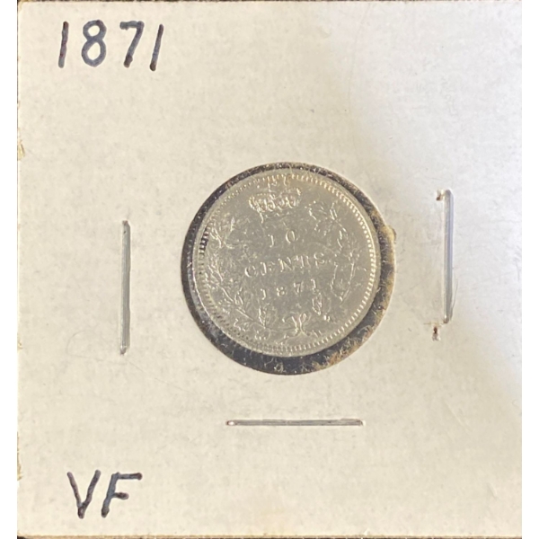 1871 VF Canadian Dime 92.5% Silver