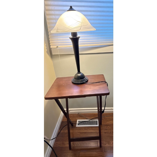 Small Wooden Folding Table w/ Lovely Lamp - Table is 19W, 26T 