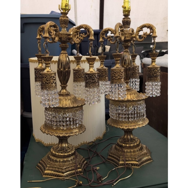 Loevsky & Loevsky Hollywood Gilt Metal and Crystal Table Lamps